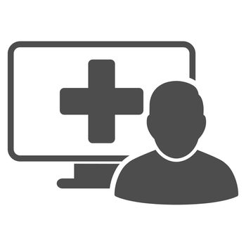 Online Medicine raster icon. Style is flat symbol, gray color, rounded angles, white background.