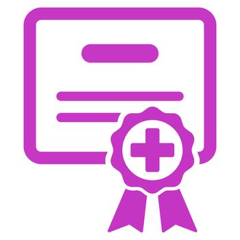 Certification raster icon. Style is flat symbol, violet color, rounded angles, white background.