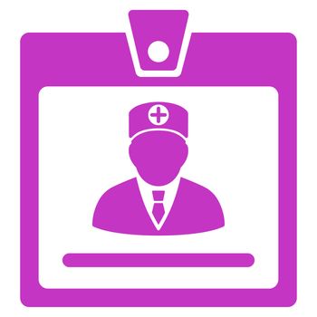 Doctor Badge raster icon. Style is flat symbol, violet color, rounded angles, white background.