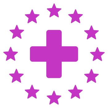 Euro Medicine raster icon. Style is flat symbol, violet color, rounded angles, white background.