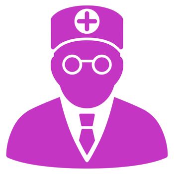 Head Physician raster icon. Style is flat symbol, violet color, rounded angles, white background.