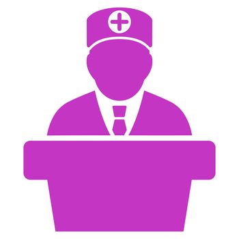 Medical Official Lecture raster icon. Style is flat symbol, violet color, rounded angles, white background.
