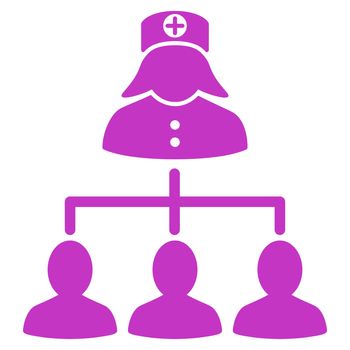 Nurse Patients raster icon. Style is flat symbol, violet color, rounded angles, white background.