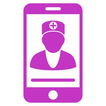 Online Doctor raster icon. Style is flat symbol, violet color, rounded angles, white background.