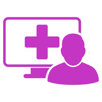 Online Medicine raster icon. Style is flat symbol, violet color, rounded angles, white background.
