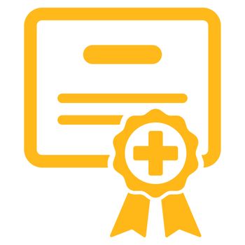 Certification raster icon. Style is flat symbol, yellow color, rounded angles, white background.