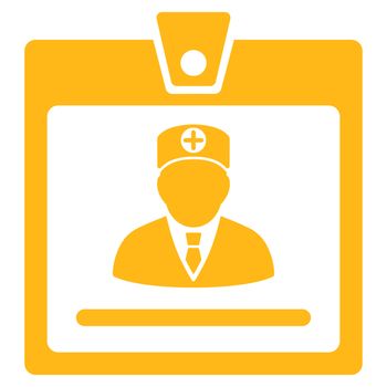 Doctor Badge raster icon. Style is flat symbol, yellow color, rounded angles, white background.