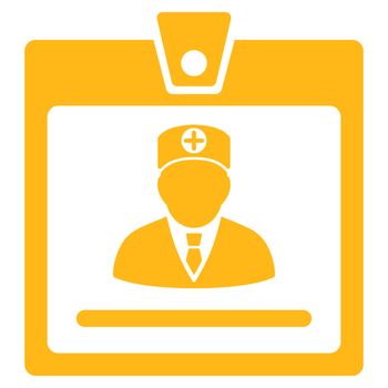 Doctor Badge raster icon. Style is flat symbol, yellow color, rounded angles, white background.