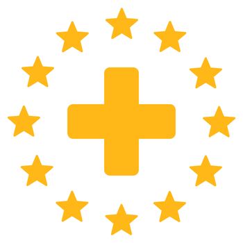 Euro Medicine raster icon. Style is flat symbol, yellow color, rounded angles, white background.