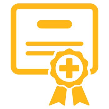 Medical Certificate raster icon. Style is flat symbol, yellow color, rounded angles, white background.