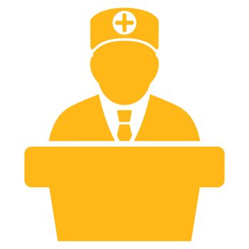 Medical Official Lecture raster icon. Style is flat symbol, yellow color, rounded angles, white background.