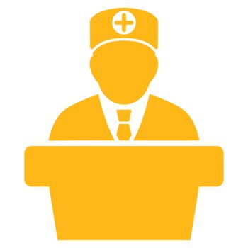 Medical Official Lecture raster icon. Style is flat symbol, yellow color, rounded angles, white background.