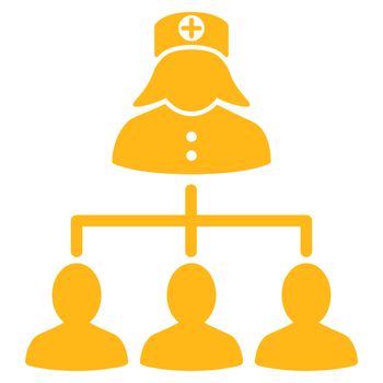 Nurse Patients raster icon. Style is flat symbol, yellow color, rounded angles, white background.