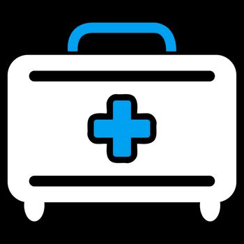 Medical Baggage raster icon. Style is bicolor flat symbol, blue and white colors, rounded angles, black background.