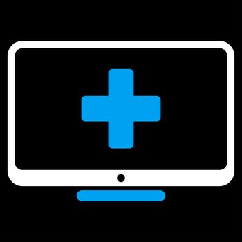 Medical Monitor raster icon. Style is bicolor flat symbol, blue and white colors, rounded angles, black background.