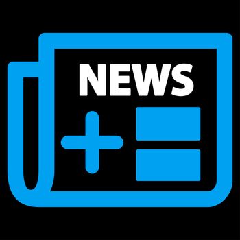 Medical Newspaper raster icon. Style is bicolor flat symbol, blue and white colors, rounded angles, black background.