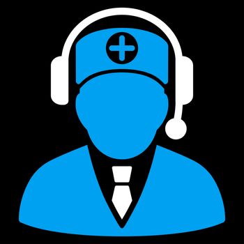 Medical Operator raster icon. Style is bicolor flat symbol, blue and white colors, rounded angles, black background.