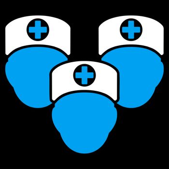 Medical Staff raster icon. Style is bicolor flat symbol, blue and white colors, rounded angles, black background.