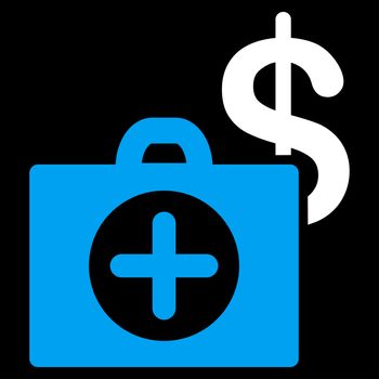 Payment Healthcare raster icon. Style is bicolor flat symbol, blue and white colors, rounded angles, black background.