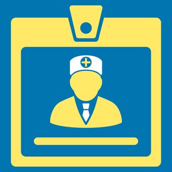 Doctor Badge raster icon. Style is bicolor flat symbol, yellow and white colors, rounded angles, blue background.