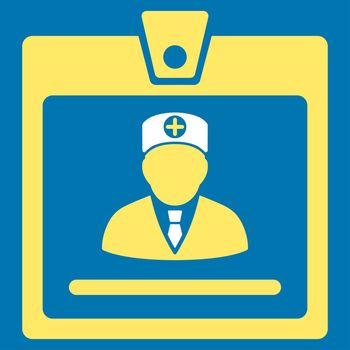 Doctor Badge raster icon. Style is bicolor flat symbol, yellow and white colors, rounded angles, blue background.