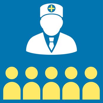 Doctor Class raster icon. Style is bicolor flat symbol, yellow and white colors, rounded angles, blue background.
