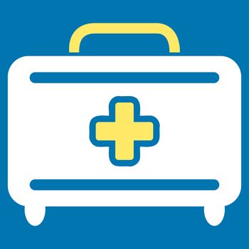Medical Baggage raster icon. Style is bicolor flat symbol, yellow and white colors, rounded angles, blue background.
