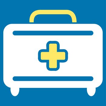 Medical Baggage raster icon. Style is bicolor flat symbol, yellow and white colors, rounded angles, blue background.