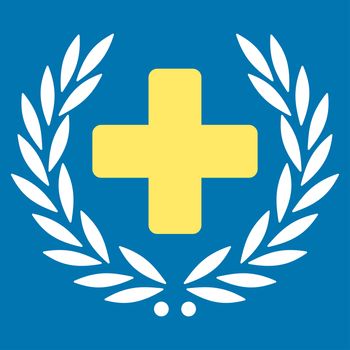 Medical Glory raster icon. Style is bicolor flat symbol, yellow and white colors, rounded angles, blue background.