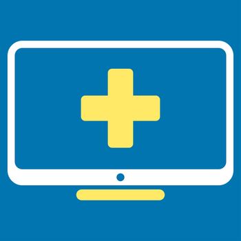 Medical Monitor raster icon. Style is bicolor flat symbol, yellow and white colors, rounded angles, blue background.