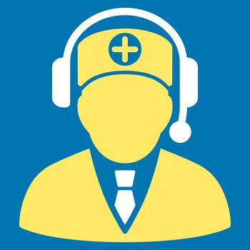 Medical Operator raster icon. Style is bicolor flat symbol, yellow and white colors, rounded angles, blue background.