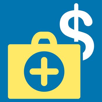 Payment Healthcare raster icon. Style is bicolor flat symbol, yellow and white colors, rounded angles, blue background.