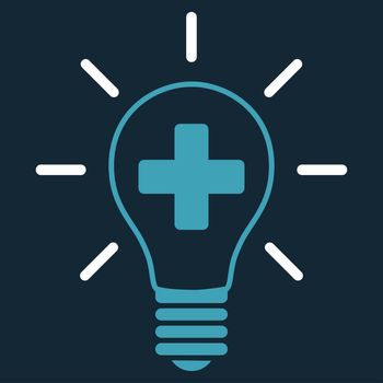 Creative Medicine Bulb raster icon. Style is bicolor flat symbol, blue and white colors, rounded angles, dark blue background.