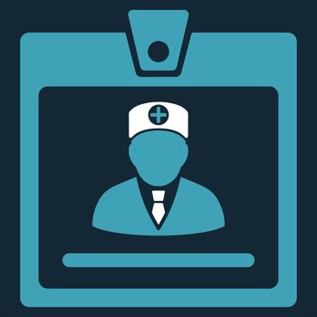 Doctor Badge raster icon. Style is bicolor flat symbol, blue and white colors, rounded angles, dark blue background.