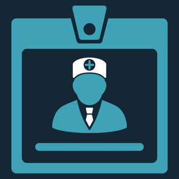 Doctor Badge raster icon. Style is bicolor flat symbol, blue and white colors, rounded angles, dark blue background.
