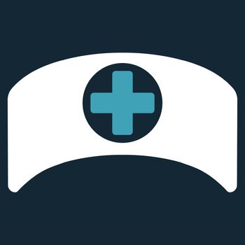 Doctor Cap raster icon. Style is bicolor flat symbol, blue and white colors, rounded angles, dark blue background.