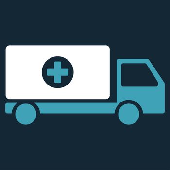Drugs Shipment raster icon. Style is bicolor flat symbol, blue and white colors, rounded angles, dark blue background.