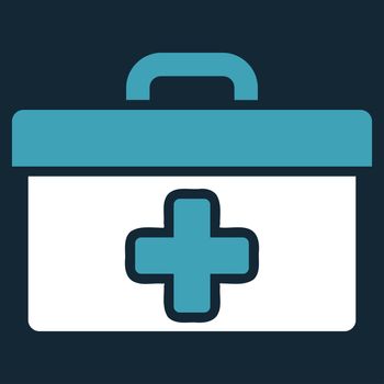 First Aid Toolbox raster icon. Style is bicolor flat symbol, blue and white colors, rounded angles, dark blue background.