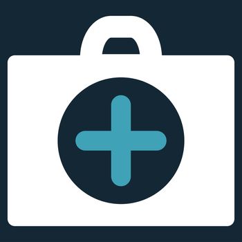 First Aid raster icon. Style is bicolor flat symbol, blue and white colors, rounded angles, dark blue background.
