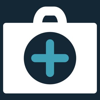 First Aid raster icon. Style is bicolor flat symbol, blue and white colors, rounded angles, dark blue background.