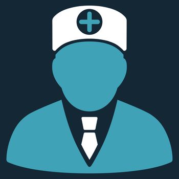 Head Physician raster icon. Style is bicolor flat symbol, blue and white colors, rounded angles, dark blue background.