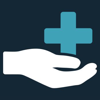 Health Care Donation raster icon. Style is bicolor flat symbol, blue and white colors, rounded angles, dark blue background.