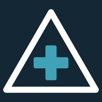 Health Warning raster icon. Style is bicolor flat symbol, blue and white colors, rounded angles, dark blue background.