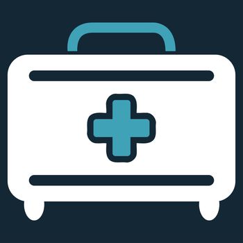 Medical Baggage raster icon. Style is bicolor flat symbol, blue and white colors, rounded angles, dark blue background.