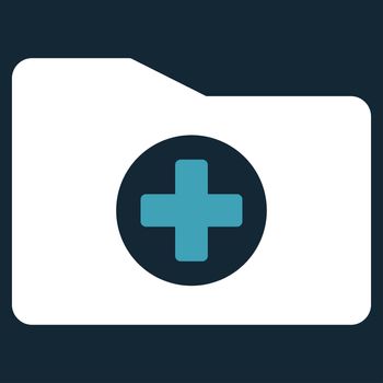 Medical Folder raster icon. Style is bicolor flat symbol, blue and white colors, rounded angles, dark blue background.