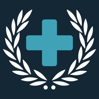 Medical Glory raster icon. Style is bicolor flat symbol, blue and white colors, rounded angles, dark blue background.
