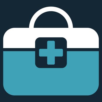 Medical Kit raster icon. Style is bicolor flat symbol, blue and white colors, rounded angles, dark blue background.