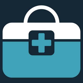 Medical Kit raster icon. Style is bicolor flat symbol, blue and white colors, rounded angles, dark blue background.