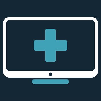 Medical Monitor raster icon. Style is bicolor flat symbol, blue and white colors, rounded angles, dark blue background.