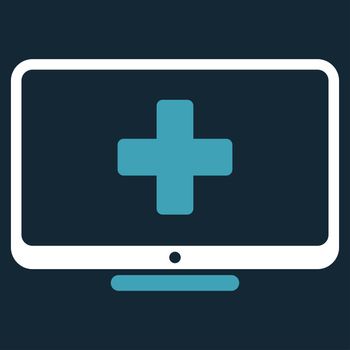 Medical Monitor raster icon. Style is bicolor flat symbol, blue and white colors, rounded angles, dark blue background.